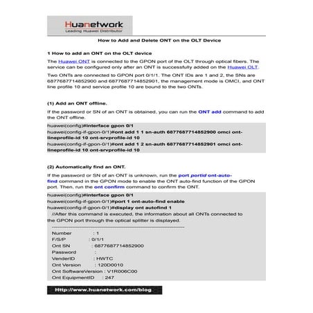 How to add and delete ont on the olt device