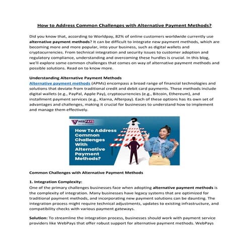 How to Address Common Challenges with Alternative Payment Method?