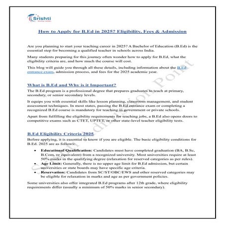 How to Apply for B.Ed in 2025? Eligibility, Fees & Admission | PDF