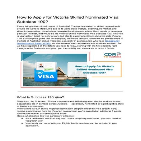 Complete Guide to Victoria Skilled Nominated Visa Subclass 190 ...