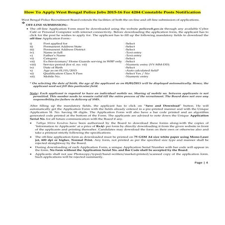 How To Apply West Bengal Police Jobs 2015-16 For 4284 Constable Posts Notific...