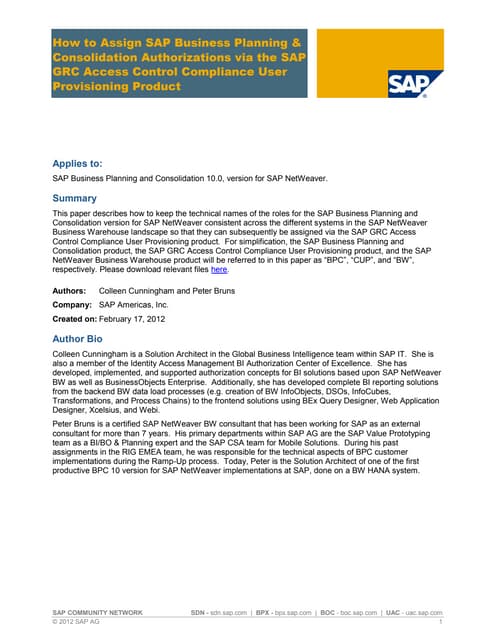 How to assign sap business planning and consolidation authorizations via the ...