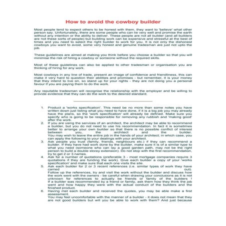 How to avoid the cowboy builder