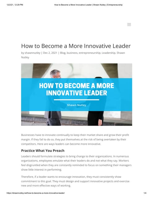How To Become An Innovative Leader How To Become A More Innovative Leader | PDF