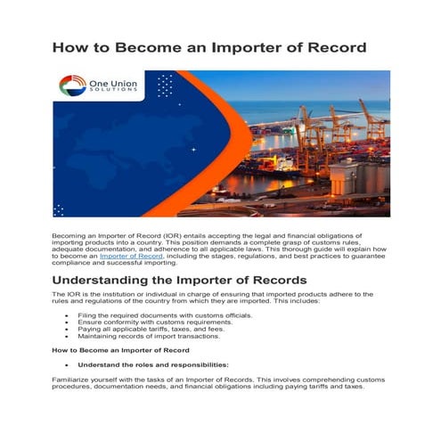 How to Become an Importer of Record | One union solutions