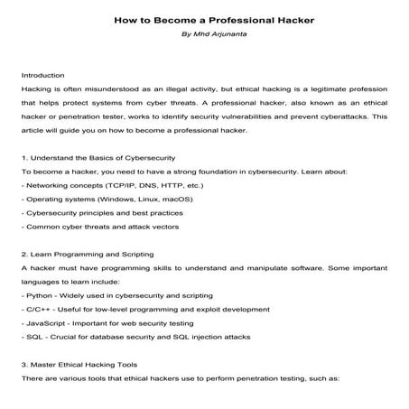 How to Become A Professional Ethical Hacker | PDF
