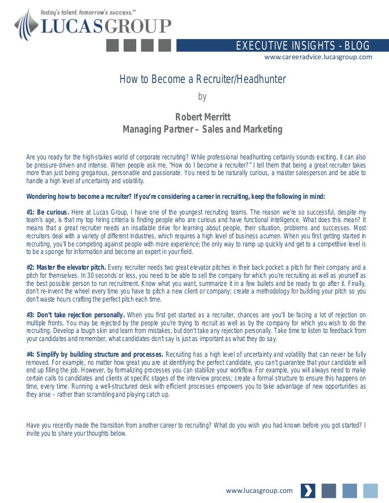 how to become a recruiter headhunter how to become a headhunter