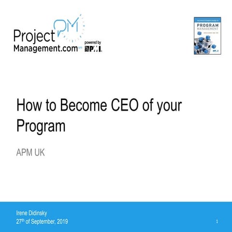 How to become CEO of your programme webinar, 27 September 2019