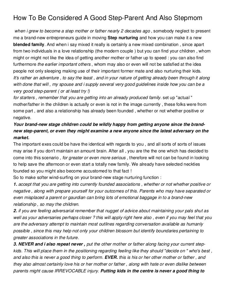 How To Be Considered A Good Step Parent And Also Stepmom