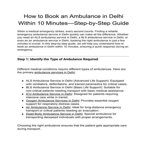 How to Book an Ambulance in Delhi Within 10 Minutes—Step-by-Step Guide ...