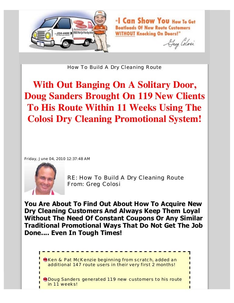 How to build a dry cleaning route