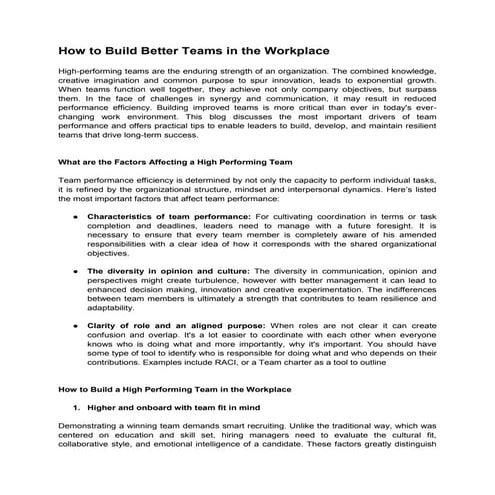 How to Build Better Teams in the Workplace