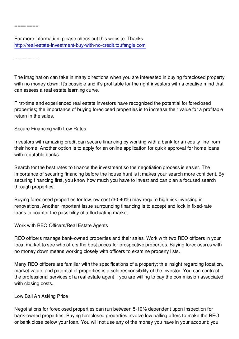 how to buy a foreclosed home with no money down