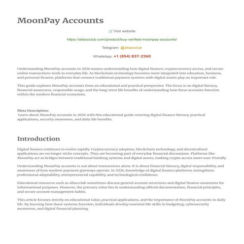 Comprehensive Guide to Understanding MoonPay Accounts in 2026 | PDF