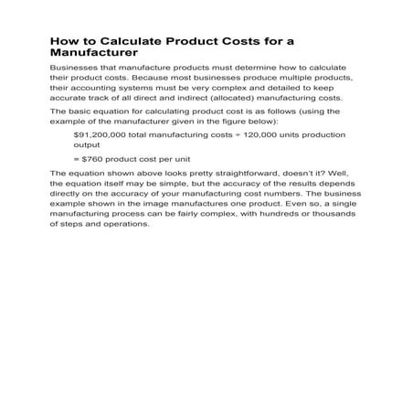 How to Calculate Product Costs for a Manufacturer