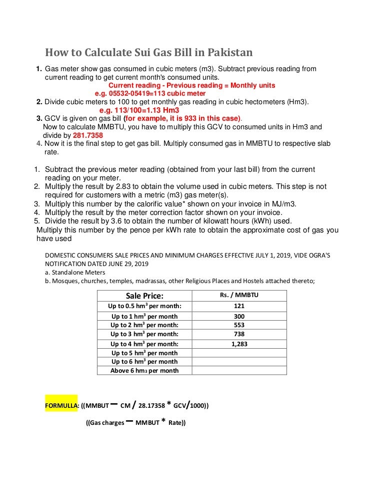 How to calculate sui gas bill in pakistan