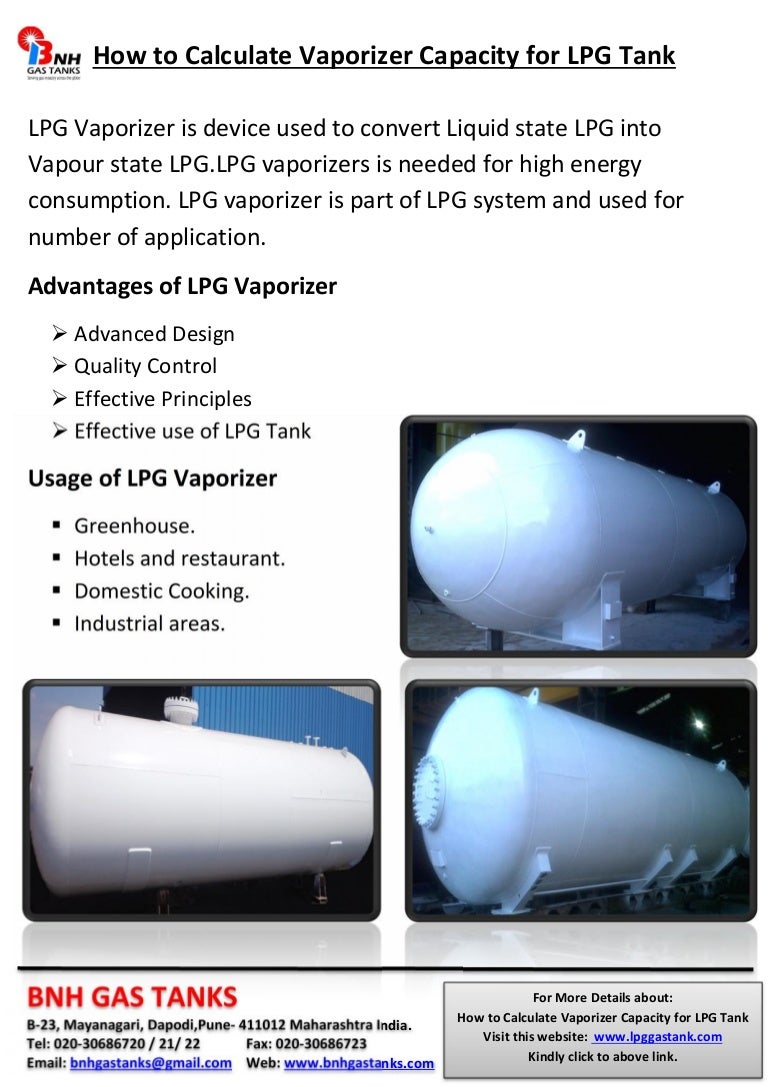How to calculate vaporizer capacity for lpg tank