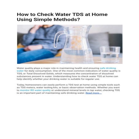 How to Check Water TDS at Home Using Simple Methods for Safe Drinking | PDF