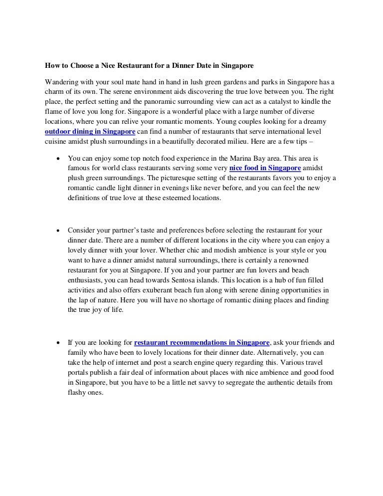 How to choose a nice restaurant for a dinner date in singapore