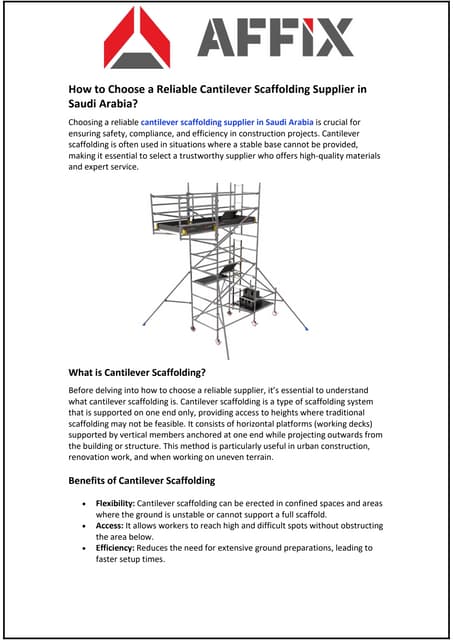 What is Cantilever Scaffolding in Saudi Arabia: Benefits & Uses