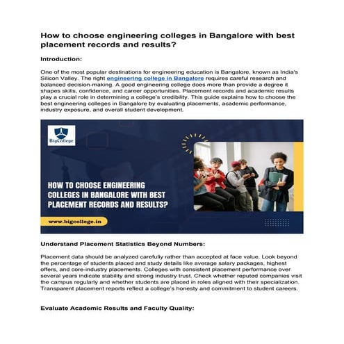 How to choose engineering colleges in Bangalore with best placement ...