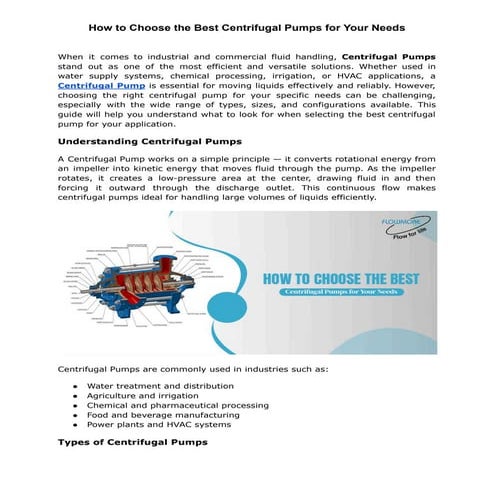 How to Choose the Best Centrifugal Pumps for Your Needs | PDF