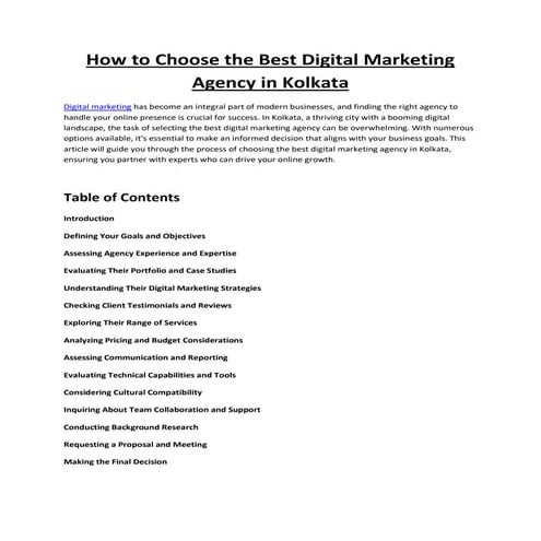 How to Choose the Best Digital Marketing Agency in Kolkata