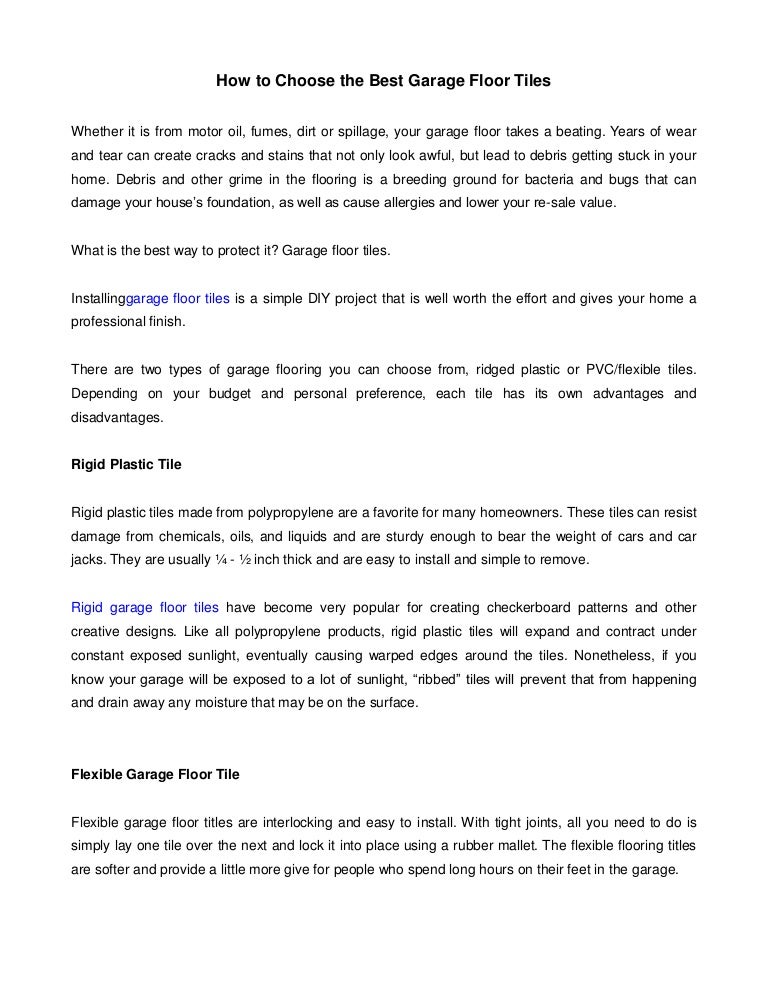 How To Choose The Best Garage Floor Tiles