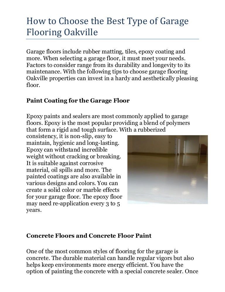 How To Choose The Best Type Of Garage Flooring Oakville