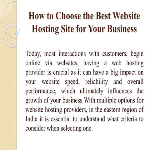 How to Choose the Best Website Hosting Site for Your Business | PDF
