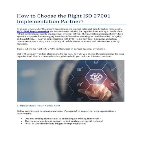 How to Choose the Right ISO 27001 Implementation Partner