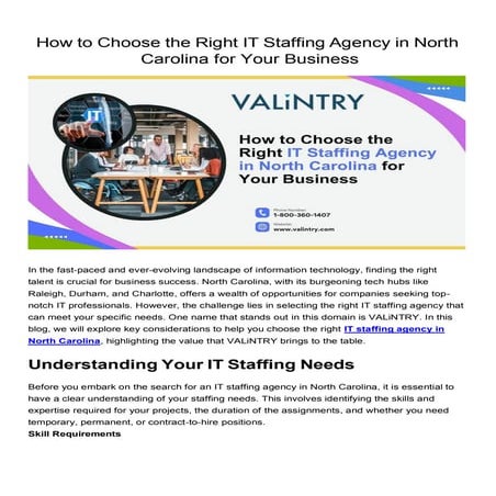How to Choose the Right IT Staffing Agency in North Carolina for Your ...