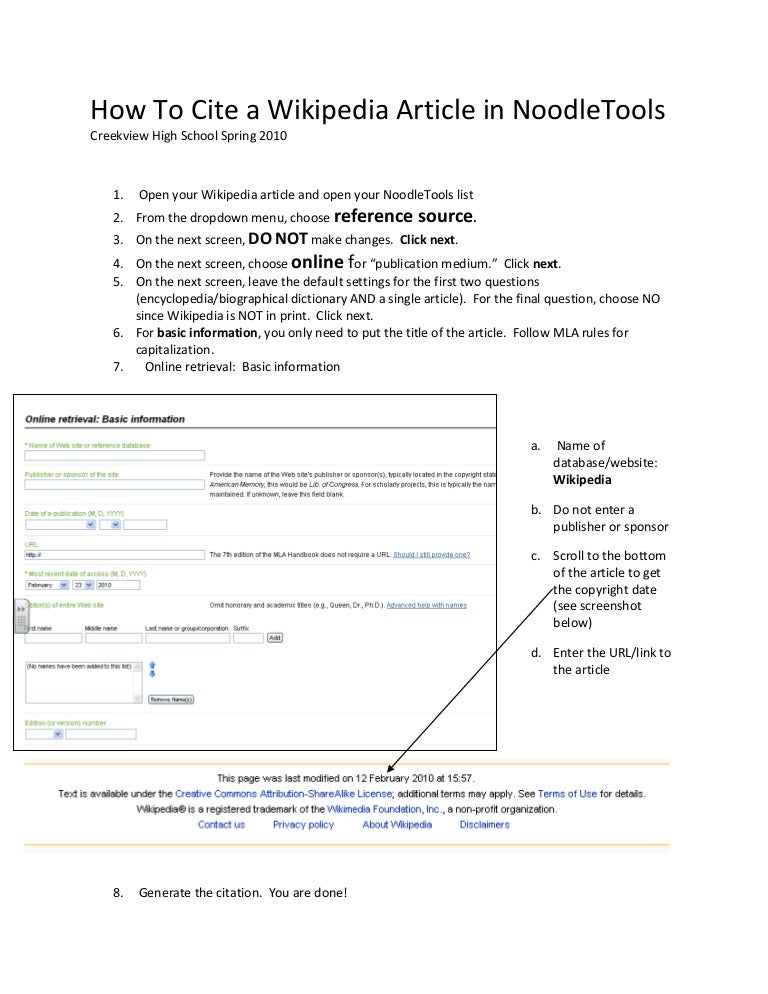 How To Cite A Wikipedia Article In Noodle Tools