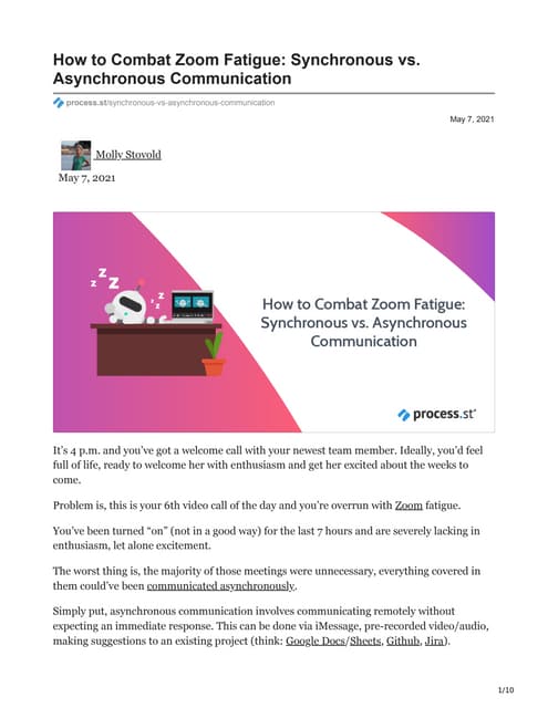 How to Combat Zoom Fatigue: Synchronous vs. Asynchronous Communication 