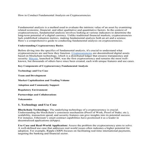 How to Conduct Fundamental Analysis on Cryptocurrencies