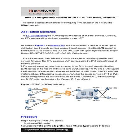 How to configure i pv6 services in the fttb c (no hgws) scenario
