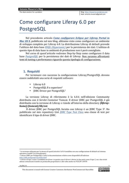 Come configurare Liferay 6.0 per PostgreSQL