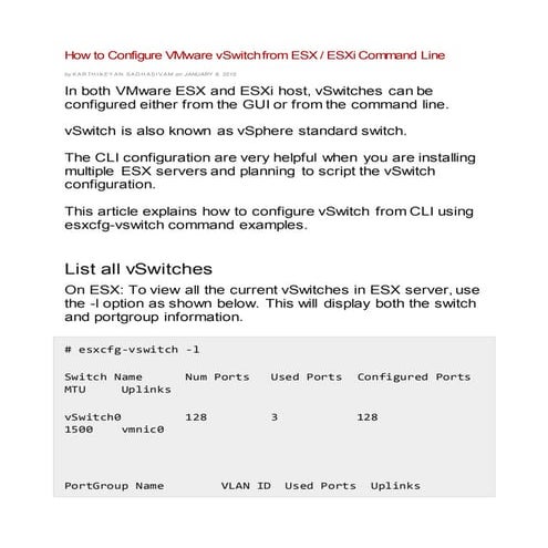 How to configure v mware v switch from esx-esxi command line