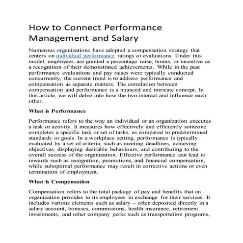 How to Connect Performance Management and Salary