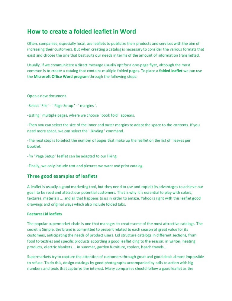 how to create a folded leaflet in word