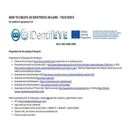 How to create an identifeye ar game – tech specs