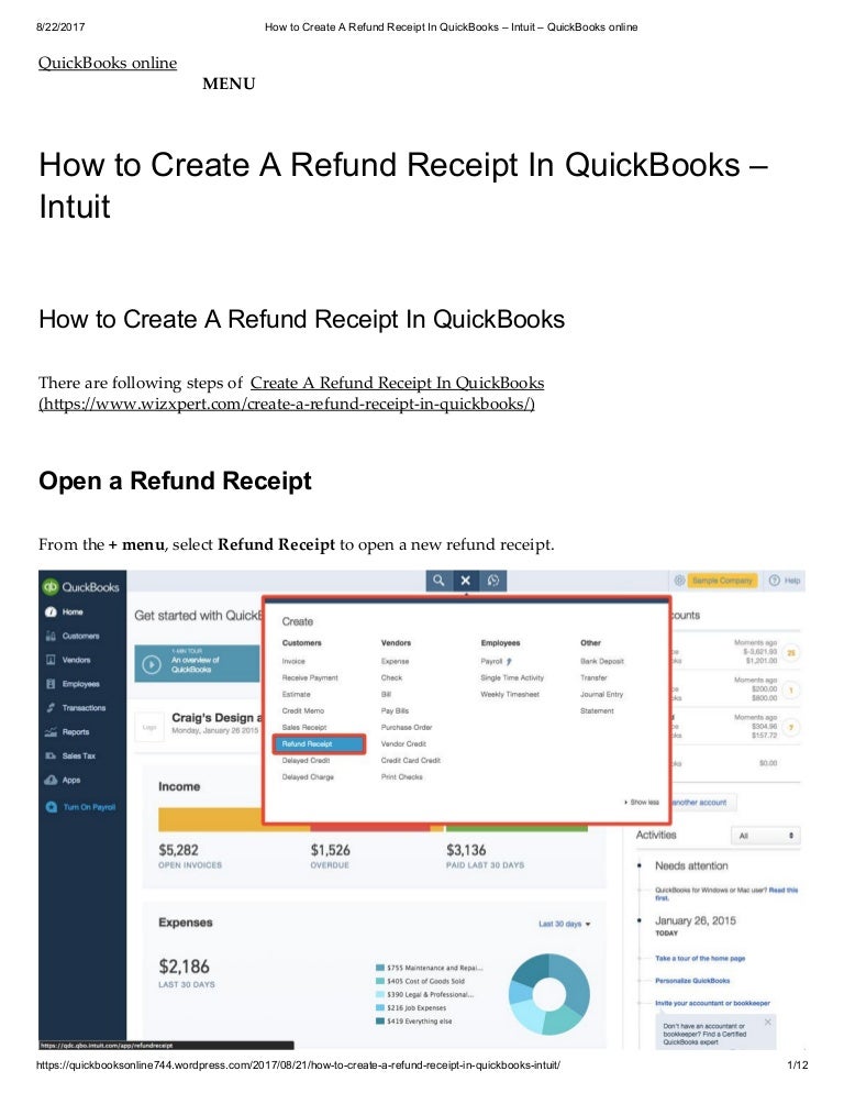 How to create a refund receipt in quick books intuit quickbooks o…