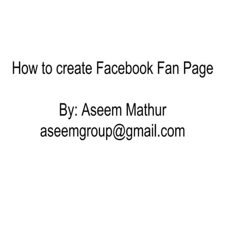 How to create facebook fan page | PPS