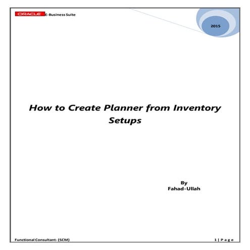 How to create planner from inventory setups (Oracle- Inventory)