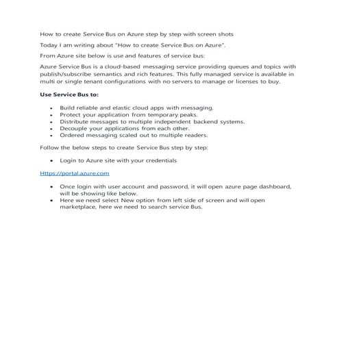 How to create service bus on azure  cloud step by step