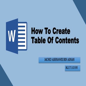 How to create Table of Contents in Word 2016 | PPT