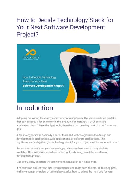 How to Decide Technology Stack for Your Next Software Development Project?