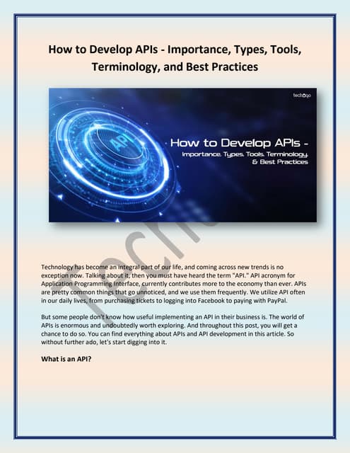 How to Develop APIs - Importance, Types, Tools, Terminology, and Best Practic...