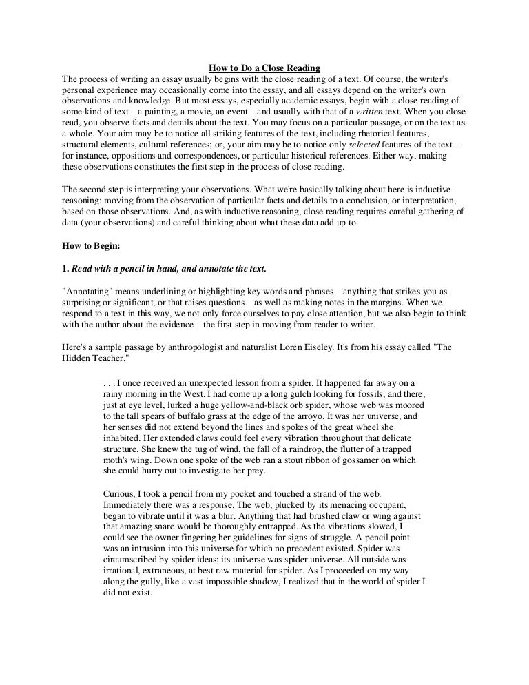 what is a close reading essay