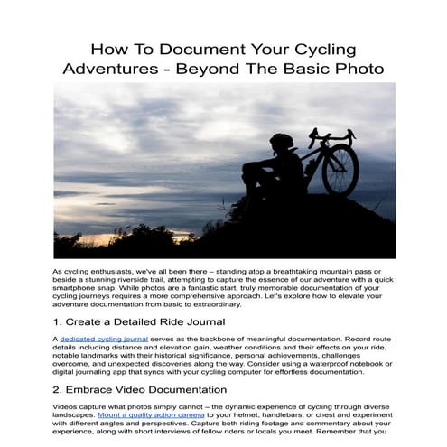 How To Document Your Cycling Adventures - Beyond The Basic Photo | PDF